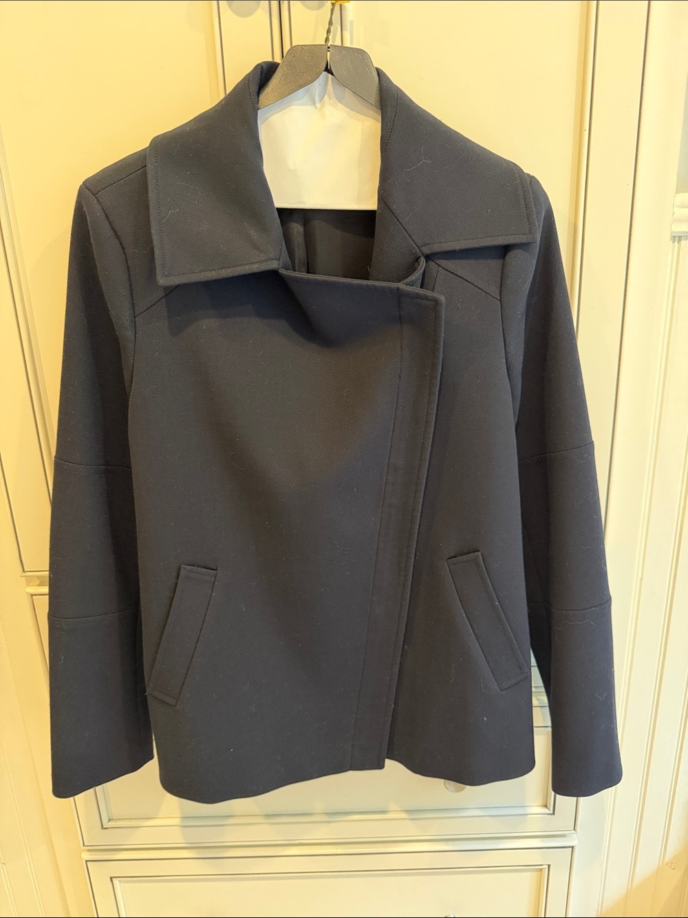 Reiss Dark Navy Asymmetrical Peacoat, M